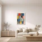 ダイニングに合わせたカラフルな抽象キャンバスアートの設置例
