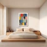 玄関に掛けた縦構図のレトロポップアートのイメージ