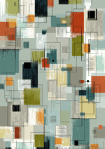 セージグリーンとオレンジが映える幾何学抽象キャンバスアート