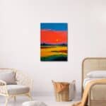 寝室に映えるサンセット フィールド キャンバスアート