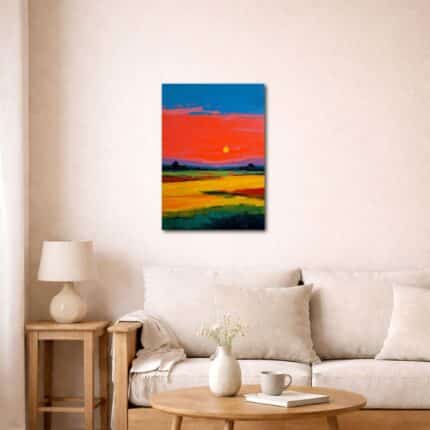 サンセット フィールド キャンバスアートを飾ったリビング空間