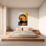 寝室に飾った幾何学風景キャンバスアートのインテリアイメージ