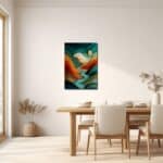 ダイニングに飾った縦構図の抽象キャンバスアートの展示イメージ