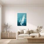 ダイニングに飾った青緑の海景キャンバスアートの設置イメージ