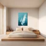 玄関に飾った縦構図の帆船アートの設置イメージ