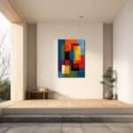 縦構図の抽象アートを飾った玄関のイメージ