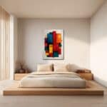 寝室に飾ったモダン抽象キャンバスアートの設置イメージ