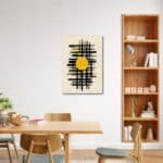 ダイニングをモダンに彩るイエローサークル キャンバスアート