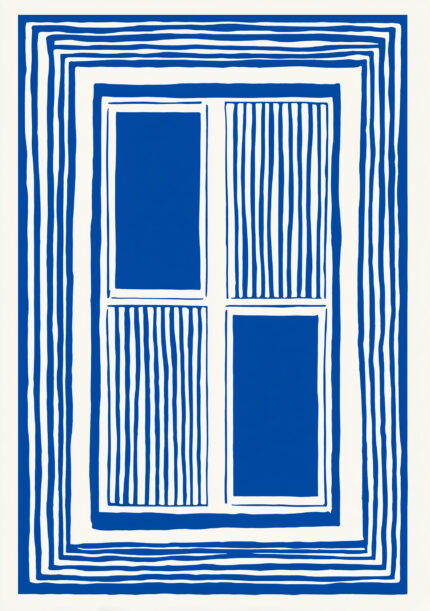 青と白の四分割構成を描いたミニマル幾何学アート