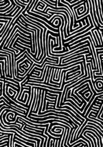 黒地に白い線が迷路のように広がる抽象アートのメイン画像