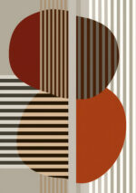 ベージュの大きな円形と縦ストライプを重ねた幾何学の絵画 インテリアの絵画 インテリアのアートパネル