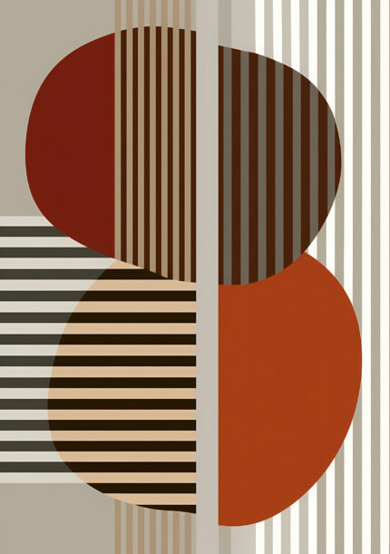 ベージュの大きな円形と縦ストライプを重ねた幾何学の絵画 インテリアの絵画 インテリアのアートパネル