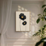 リビングに飾った黒い花モチーフの縦長フラワーアート 設置イメージ 5