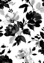 黒と白の花びらが流れるモノクロのブラック フラワーアートパネル