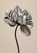 縞模様の花びらを描いた黒い花 アートパネル