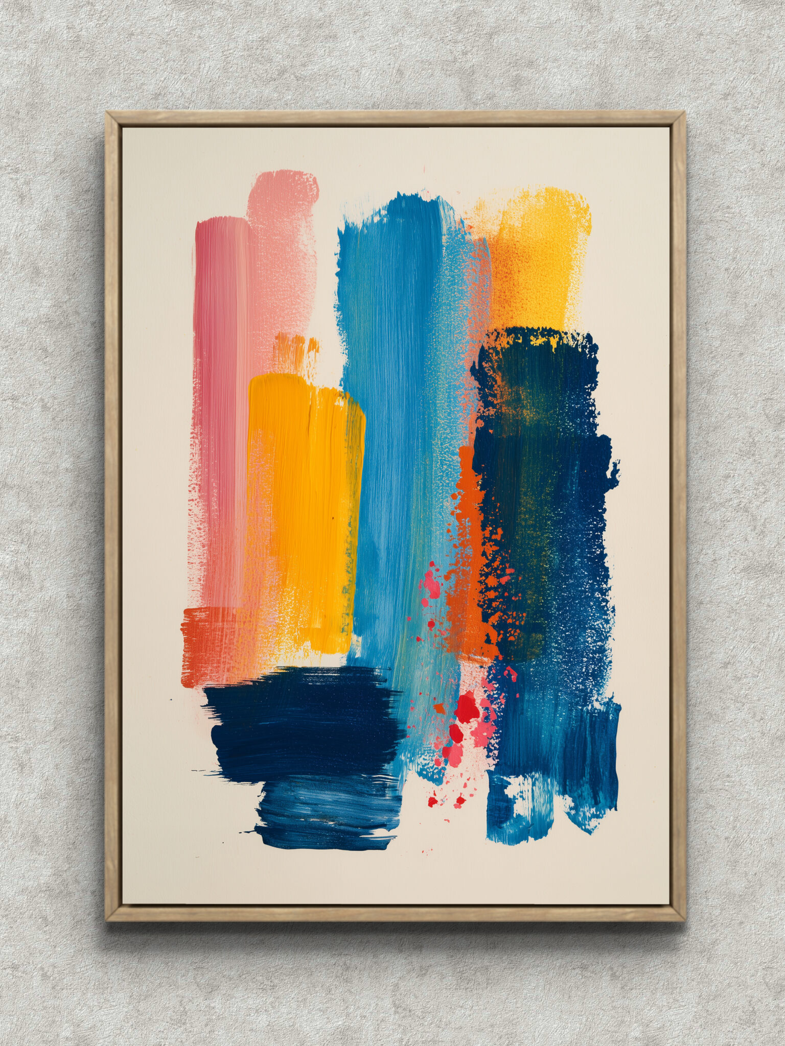 bright-colorfield-abstract-art-main-1-ma-10231.jpg 縦長の色面と鮮やかな筆致が重なる抽象アート フレーム設置イメージ