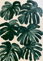 深緑の大きな葉を重ねて描いた植物 インテリアアート