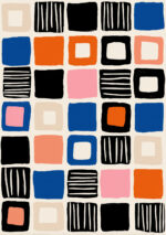 手描きの四角形と縞模様を格子状に並べた抽象アート