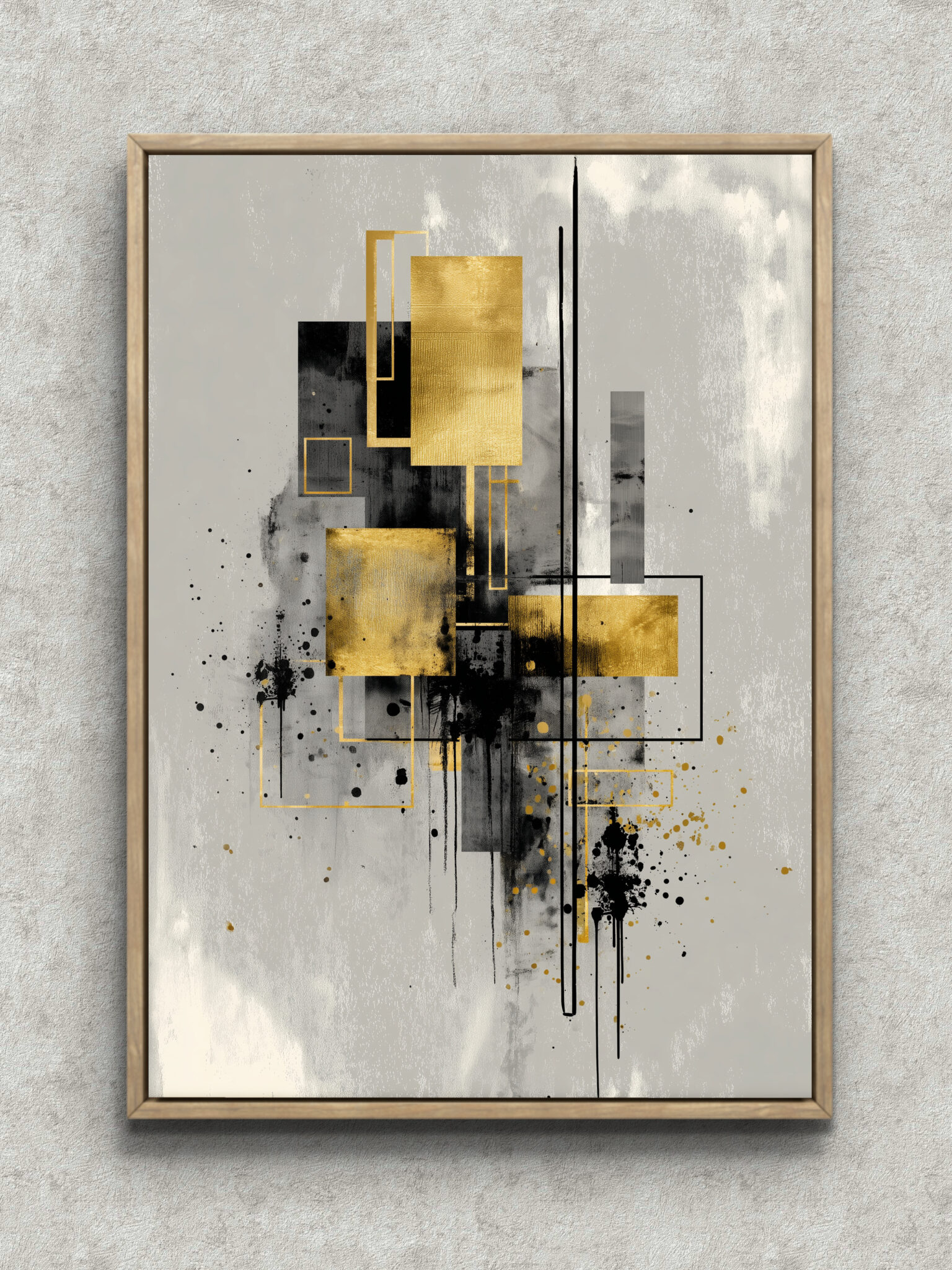 gold-black-rectangular-abstract-art-main-1-ma-10147.jpg 金と黒の長方形や細い直線が重なるゴールド抽象アート フレーム設置イメージ