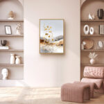 リビングに飾った白と金のやわらかな抽象アート 設置イメージ 1