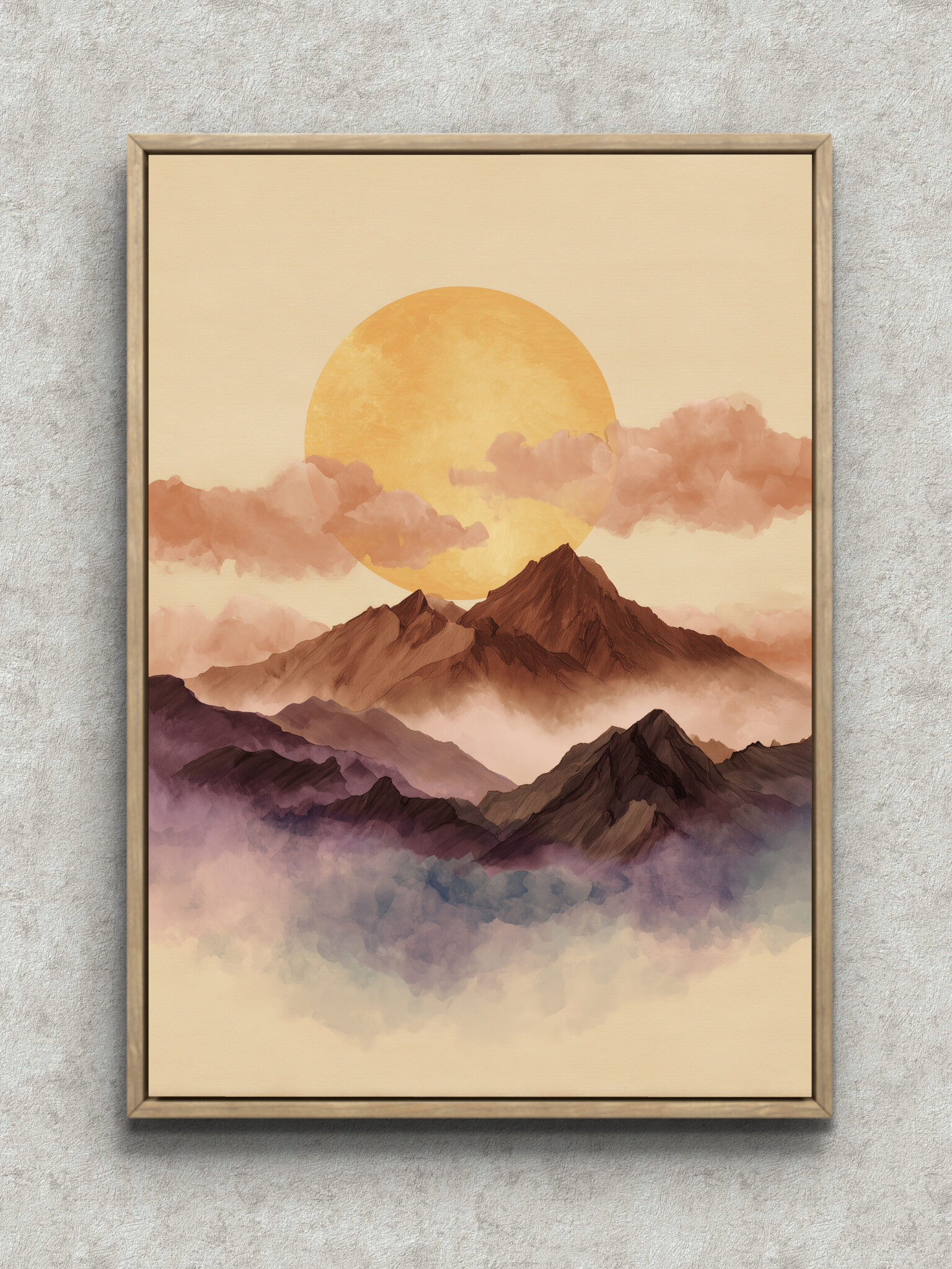 風景アート｜金の太陽と山霧の静かな一枚