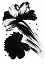 墨のような黒い花形が広がるモダン 花 アートパネル