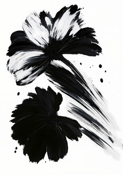 墨のような黒い花形が広がるモダン 花 アートパネル
