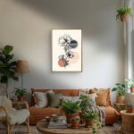 リビングに飾った花の線画と円形モチーフのボタニカルアート 設置イメージ 4
