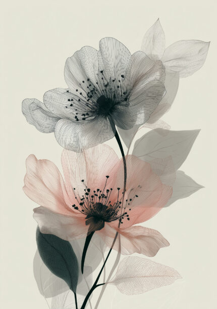 花と葉がやわらかく重なるミニマル ベージュ フラワーアートパネル