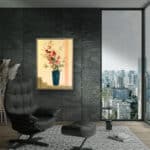 淡い壁になじむ青緑の花瓶モチーフのボタニカルアートパネル 設置イメージ 6