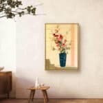 淡い壁になじむ青緑の花瓶モチーフのボタニカルアートパネル 設置イメージ 8