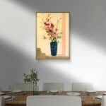 淡い壁になじむ青緑の花瓶モチーフのボタニカルアートパネル 設置イメージ 5
