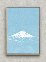青と白の波線で富士山を描いたミニマルアート フレーム設置イメージ