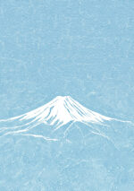 青と白の波線で富士山を描いたミニマルアート