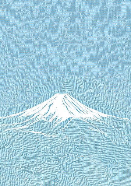 青と白の波線で富士山を描いたミニマルアート