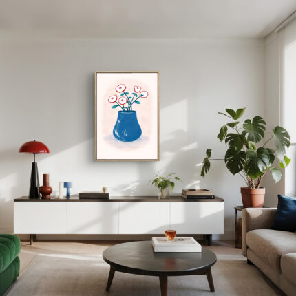 リビングに飾った青い花瓶と赤い花のフラワーアート 設置イメージ 1