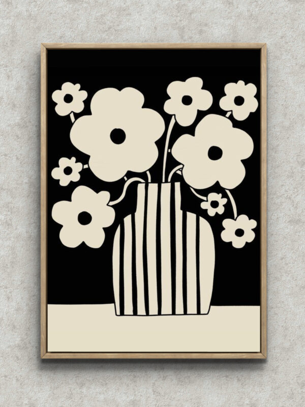 ブラック フラワーアート｜縞模様の花瓶と花