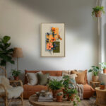 ベージュ系の空間になじむオレンジの花モチーフのアートパネル 設置イメージ 6