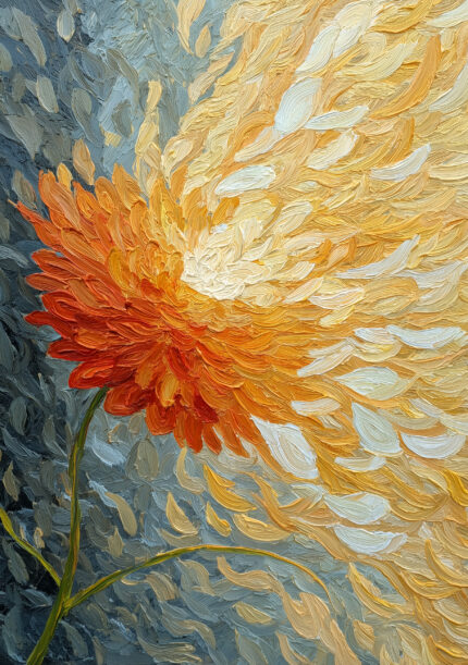 オレンジと金色の花びらが広がる大輪の花のフラワーアート