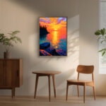 リビングに飾った夕焼けの海の風景アートパネル 設置イメージ 10