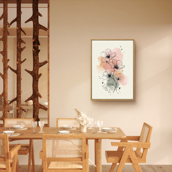 淡色の黒線花のボタニカルアート｜全サイズ送料無料 | MomokoArt