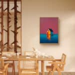 リビングに飾った小さな家モチーフのピンク 抽象アートパネル 設置イメージ 5