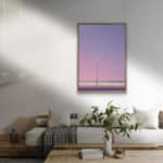 リビングに飾った夕空の街灯モチーフのミニマル ピンク 風景アートパネル 設置イメージ 1