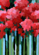 赤とピンクの花が重なって咲く縦構図のレッド フラワーアートパネル