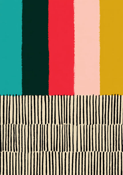 ターコイズや深緑の縦帯に黒い線が重なるモダンな絵画 おしゃれの絵画 おしゃれのアートパネル