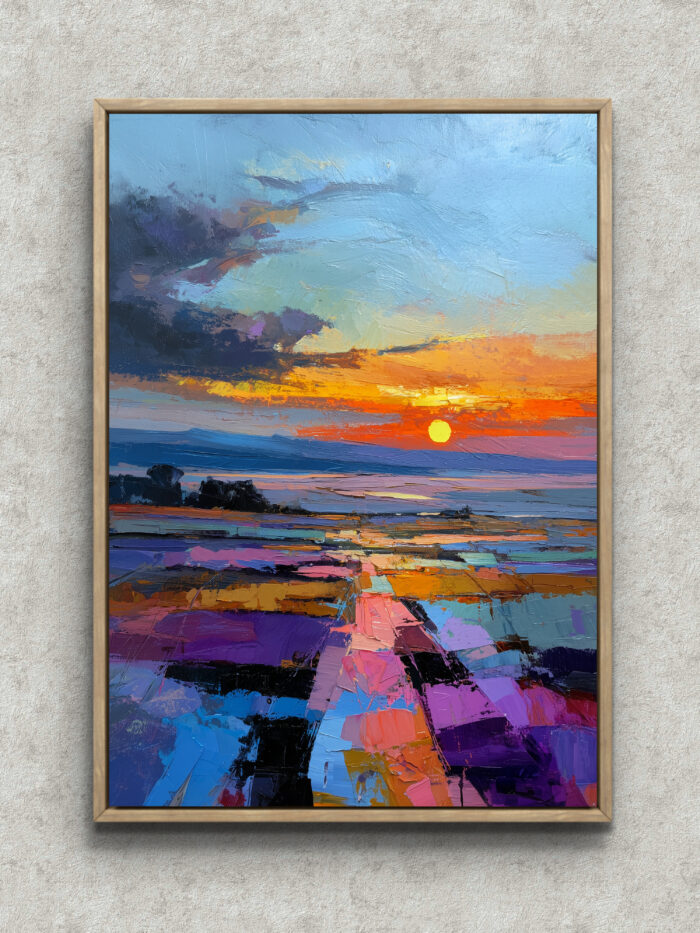 抽象アート｜夕焼けの海を厚塗りで描く一枚