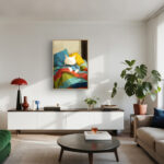 リビングに飾った白い猫モチーフの絵本風アートパネル 設置イメージ 8