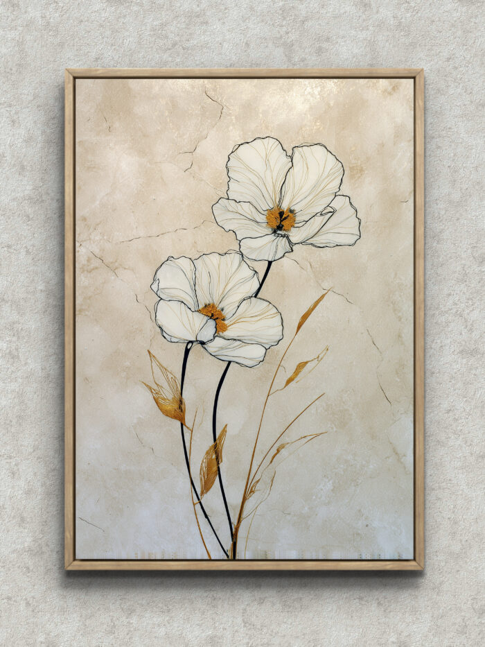 白花と金葉のボタニカルアート｜全サイズ送料無料 | MomokoArt
