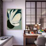 リビングに飾った白い花びらモチーフの絵画 インテリアの絵画 インテリアのアートパネル 設置イメージ 8