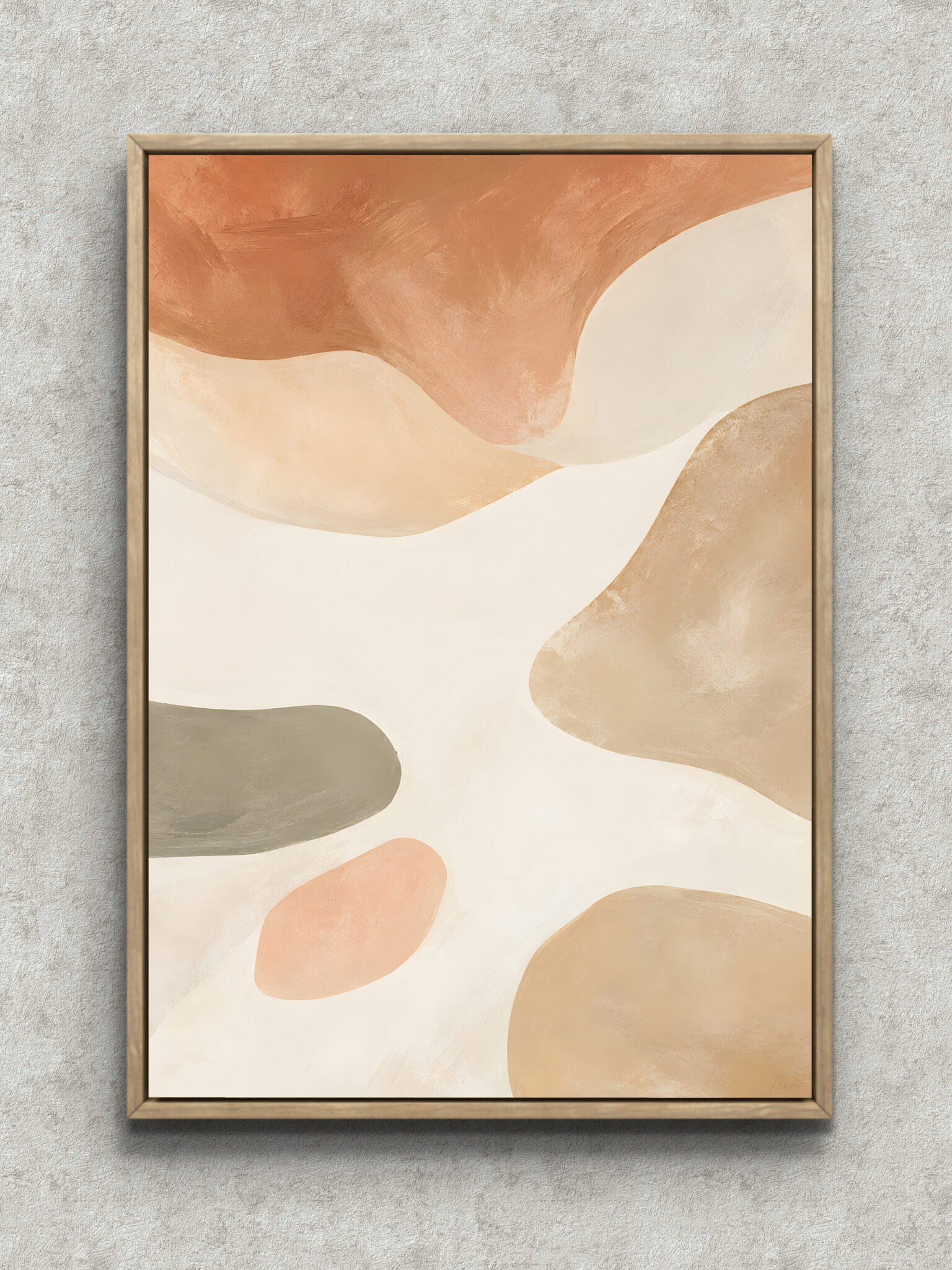 beige-organic-abstract-interior-art-main-1-ma-10673.jpg 生成り地にベージュの曲線色面が重なるやわらかな抽象 インテリアアート フレーム設置イメージ